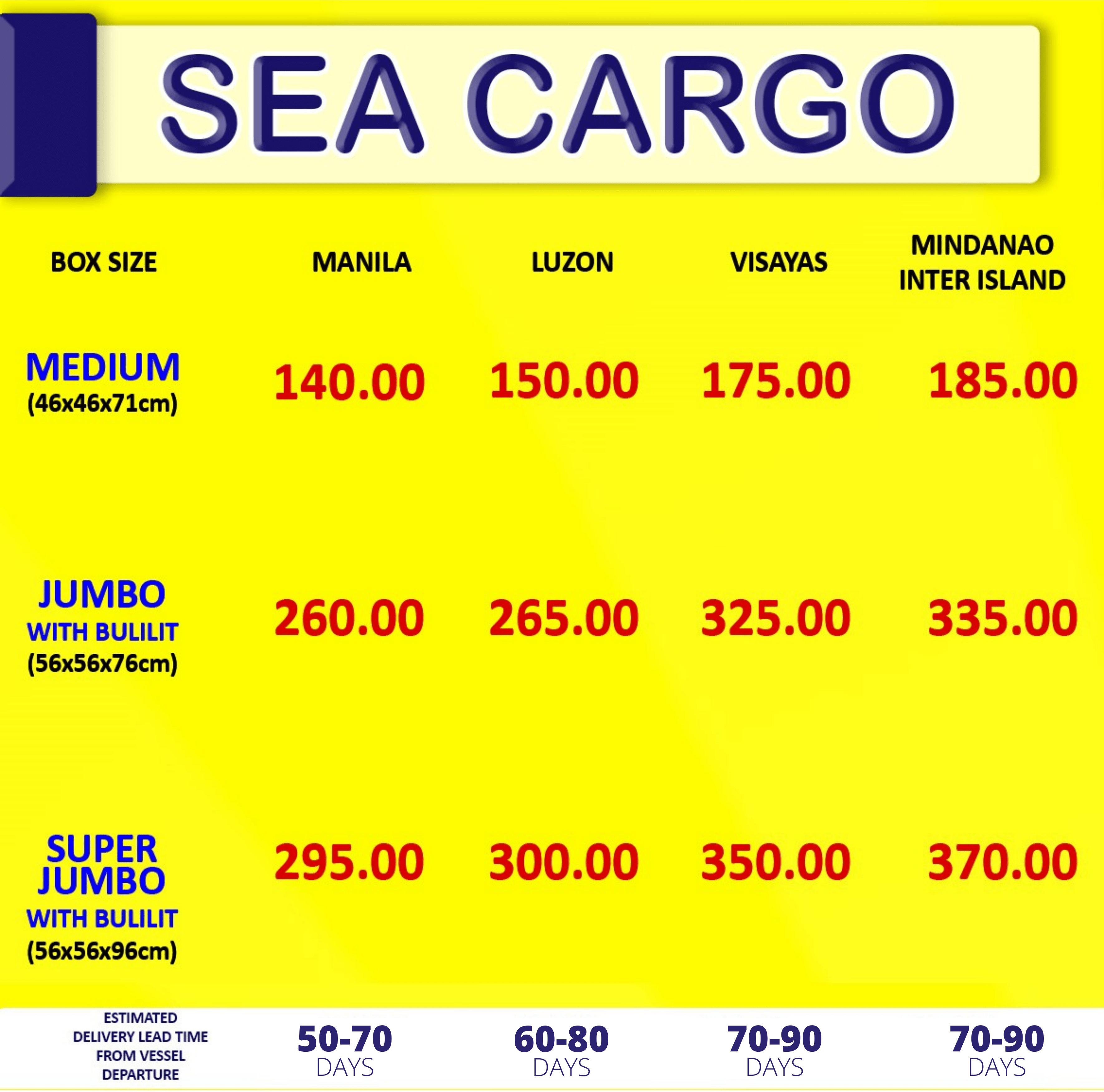 Pricing Pinas Express Cargo Clearing LLC