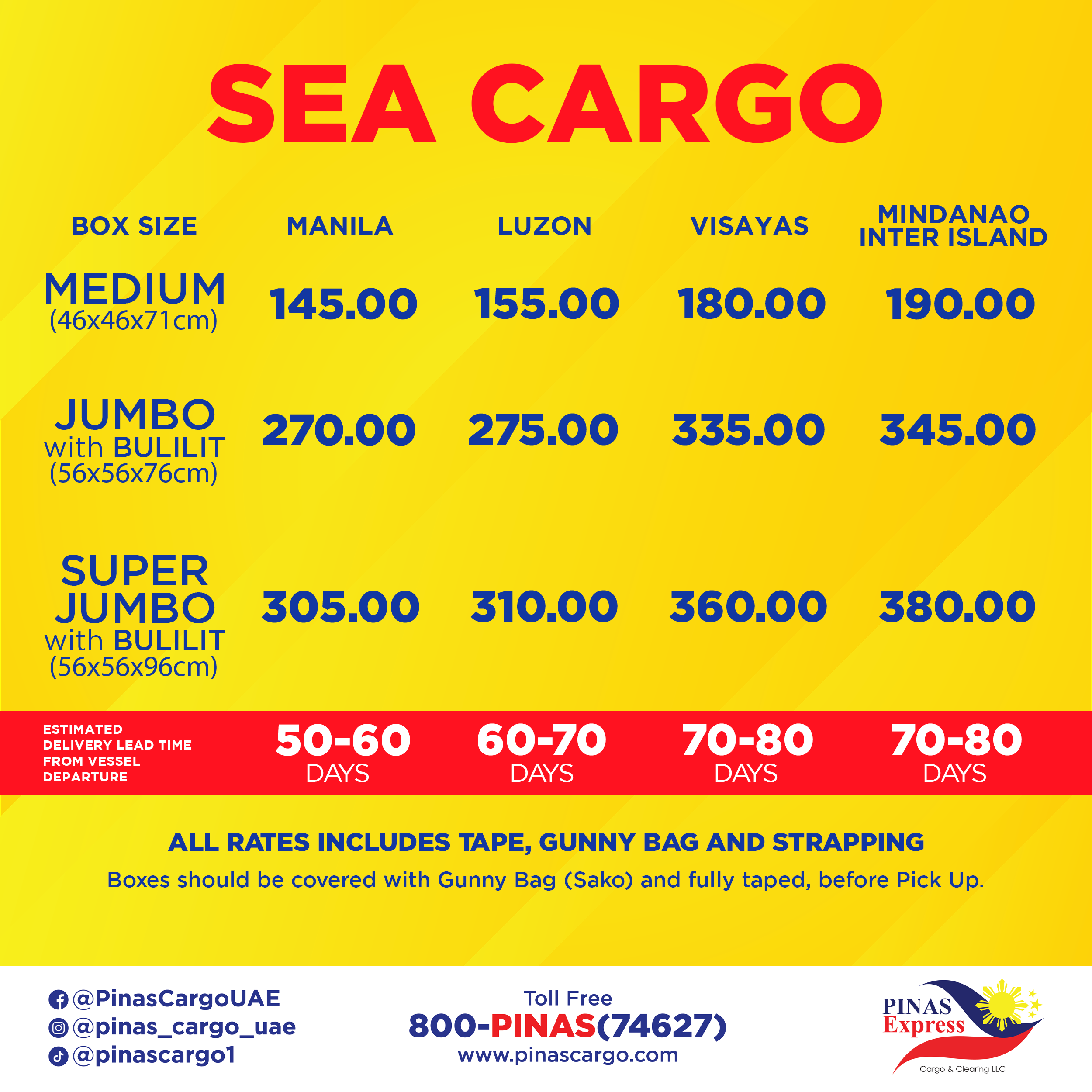 Pricing Pinas Express Cargo Clearing LLC